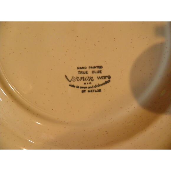 Dinner Plates Vernon Ware By Metlox True Blue Hand Painted Blue Flower Set of 2 - Picture 10 of 13